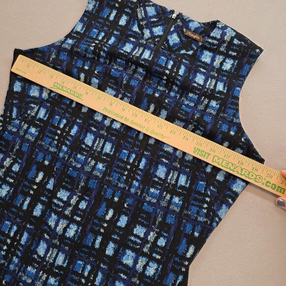 J. McLaughlin Blue Black Abstract Plaid Print Scuba Sheath Dress Preppy sz Lg - Picture 7 of 10